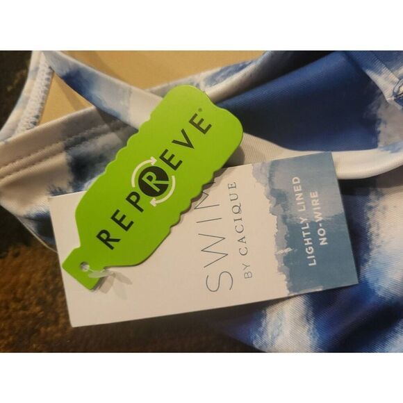 NWT Cacique Swim Top Womens 34 Plus Blue Tie Dye No Wire Bra Bikini - Picture 5 of 7